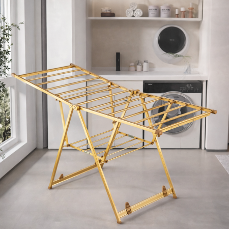 منشر غسيل ألمنيوم قابل للطي عالي الجودة – تصميم ذهبي مقاس كبير 160CM